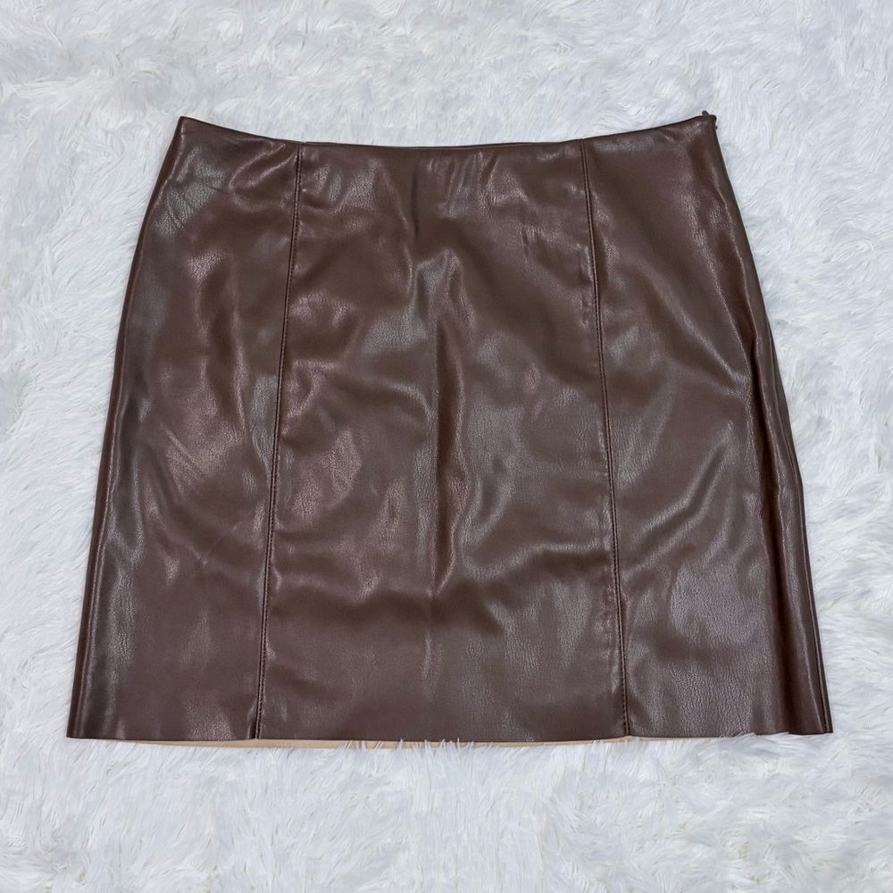 Topshop Brown Leather Skirt